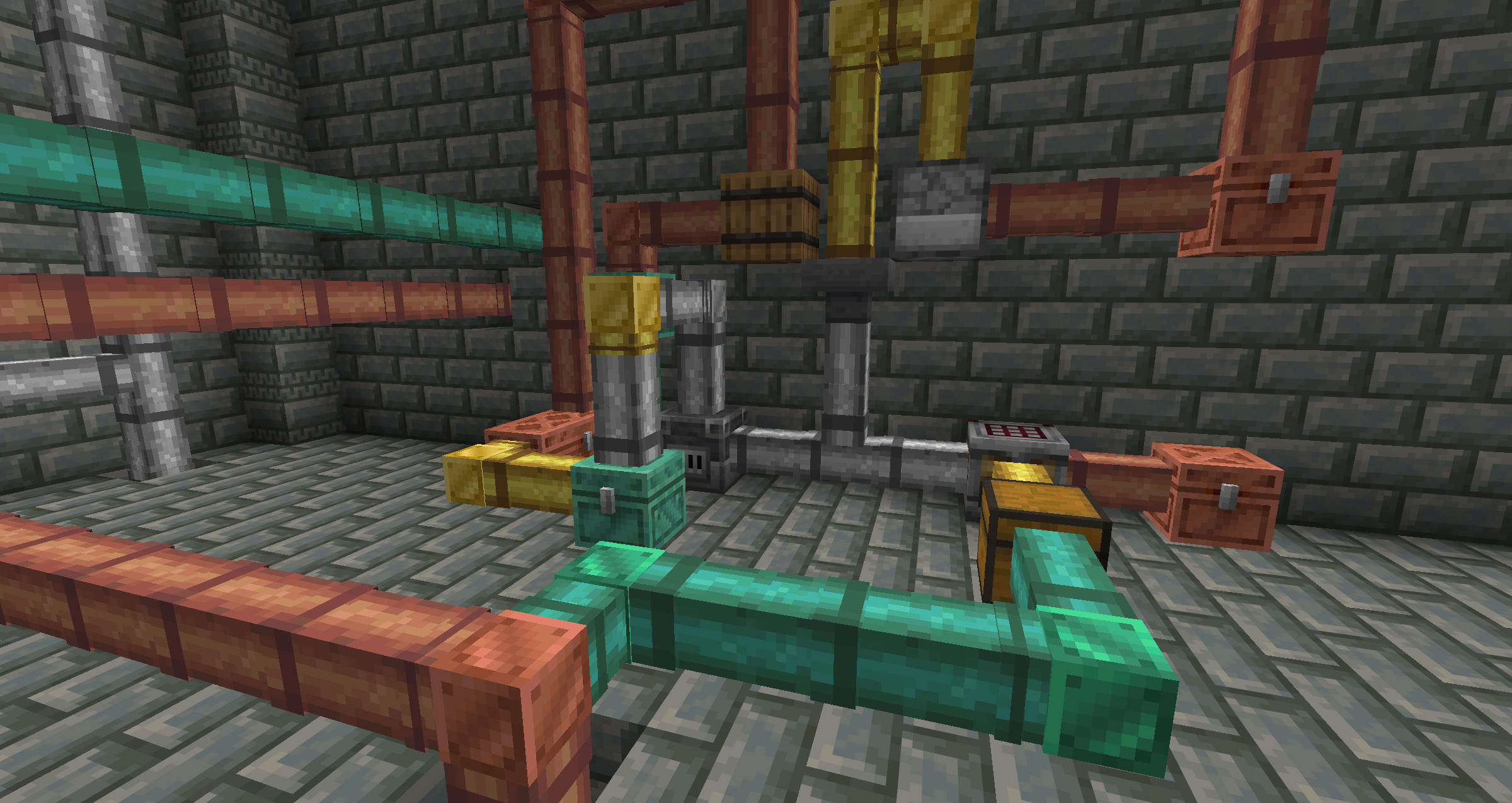 Pipes moving items between containers.