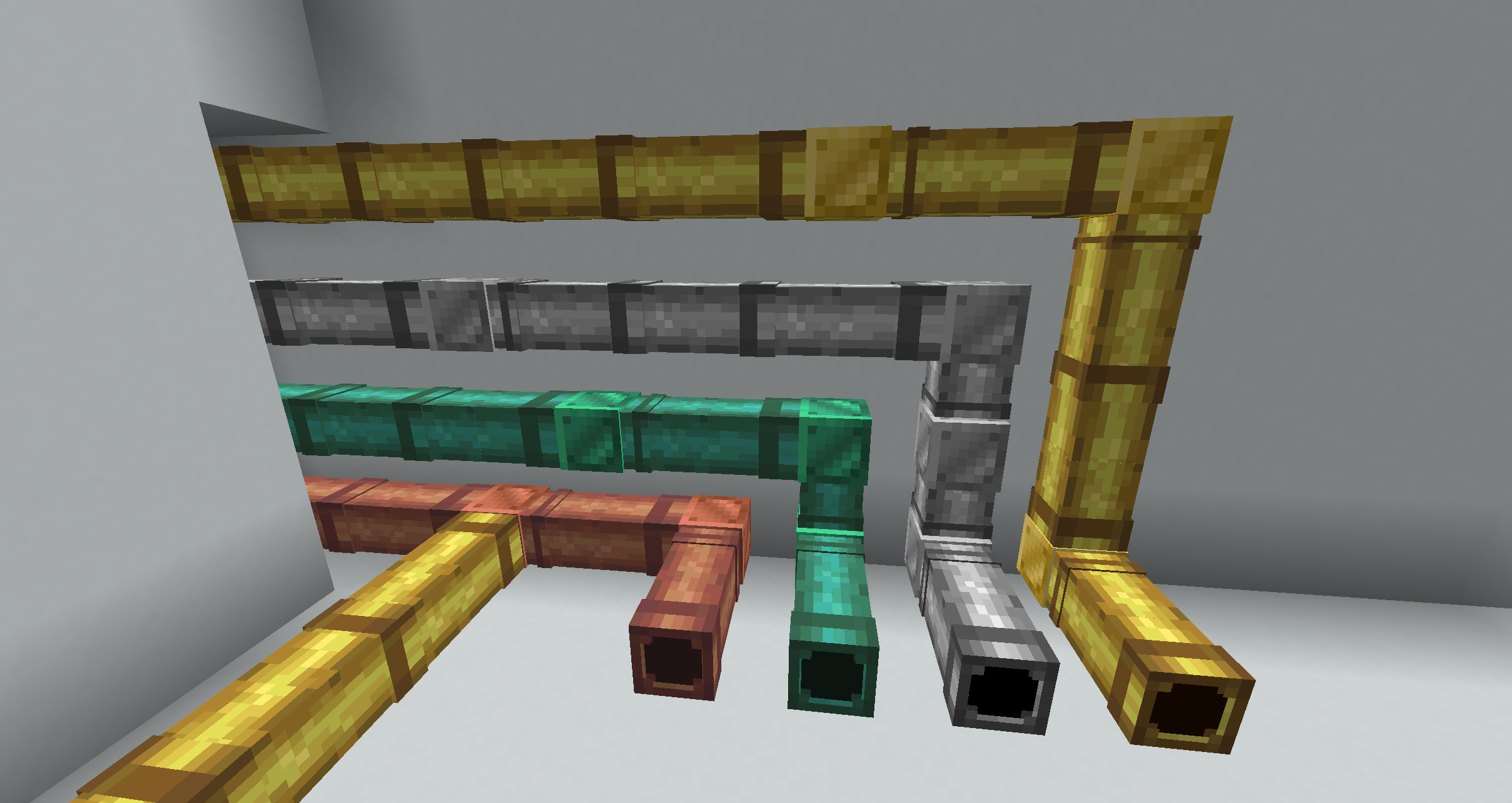 Corner pipes routing flow around a build.